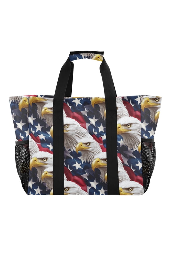 Tote Bag for Women Large Capacity Canvas Travel Foldable Carry On Shopping Handbag, American Eagle Pattern