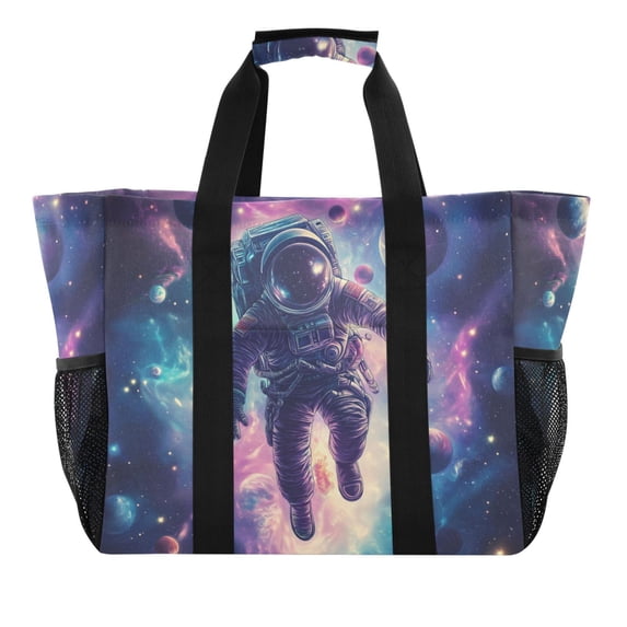 FORMRS Tote Bag for Women Large Capacity Canvas Travel Foldable Carry On Shopping Handbag, Astronaut Pattern