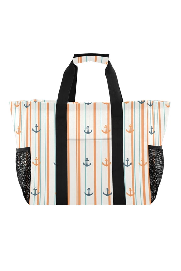 Tote Bag for Women Large Capacity Canvas Travel Foldable Carry On Shopping Handbag, Beige Nautical Pattern