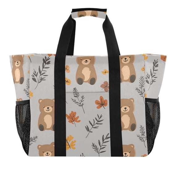 FORMRS Tote Bag for Women Large Capacity Canvas Travel Foldable Carry On Shopping Handbag, Brown Cartoon Bears