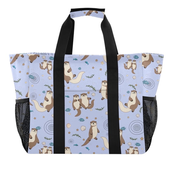 FORMRS Tote Bag for Women Large Capacity Canvas Travel Foldable Carry On Shopping Handbag, Cartoon Otters Pattern
