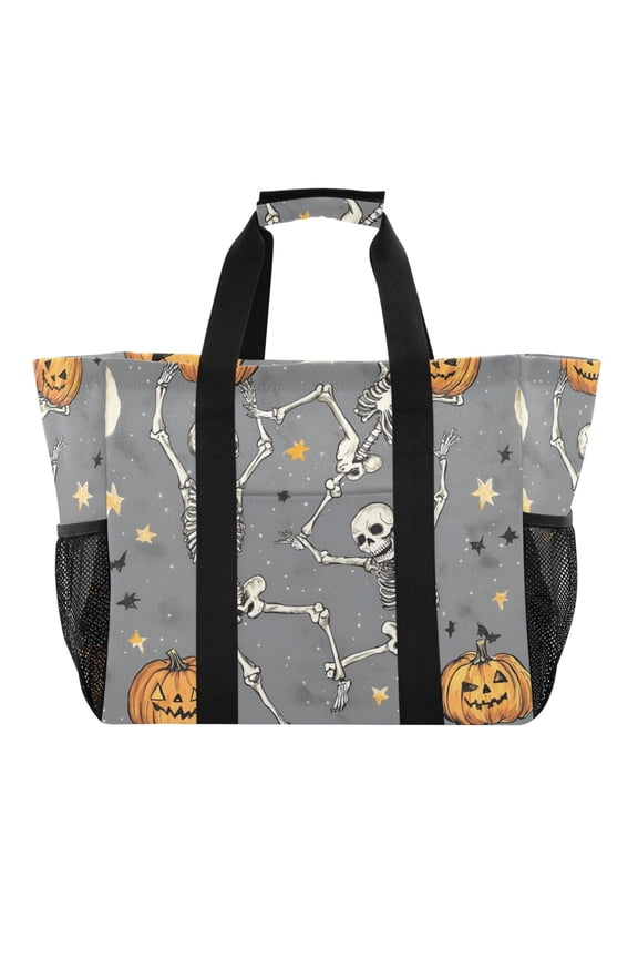 Tote Bag for Women Large Capacity Canvas Travel Foldable Carry On Shopping Handbag, Gray Halloween Dancing