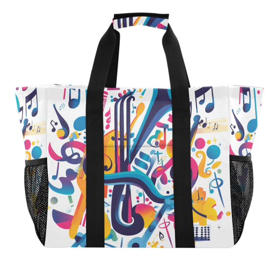 FORMRS Tote Bag for Women Large Capacity Canvas Travel Foldable Carry On Shopping Handbag, Musical Pattern