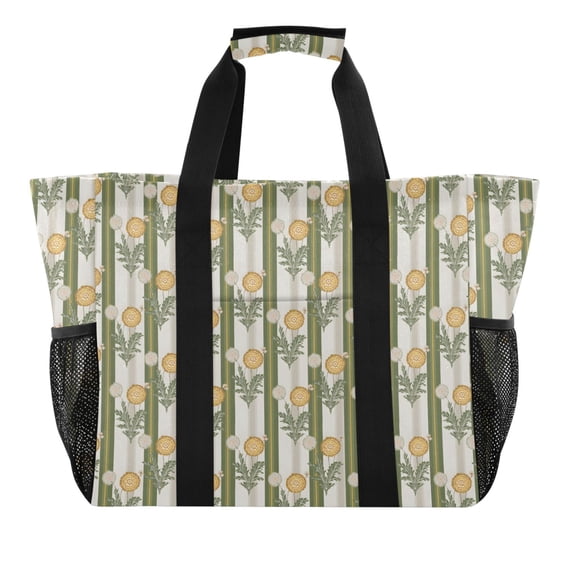 FORMRS Tote Bag for Women Large Capacity Canvas Travel Foldable Carry On Shopping Handbag, Olive Green Flowers