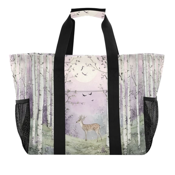 FORMRS Tote Bag for Women Large Capacity Canvas Travel Foldable Carry On Shopping Handbag, Purple Deer