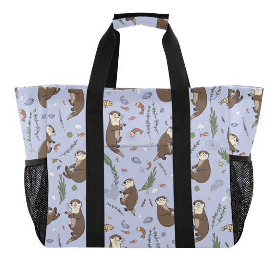 FORMRS Tote Bag for Women Large Capacity Canvas Travel Foldable Carry On Shopping Handbag, Purple Otters Pattern