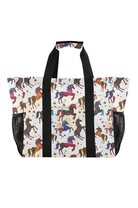 FORMRS Tote Bag for Women Large Capacity Canvas Travel Foldable Carry On Shopping Handbag, Rainbow Stars Pattern