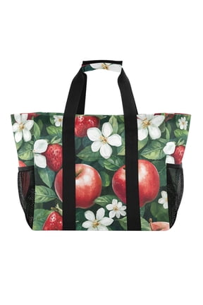 Tote Bag for Women Large Capacity Canvas Travel Foldable Carry On Shopping Handbag, Red Apple Pattern