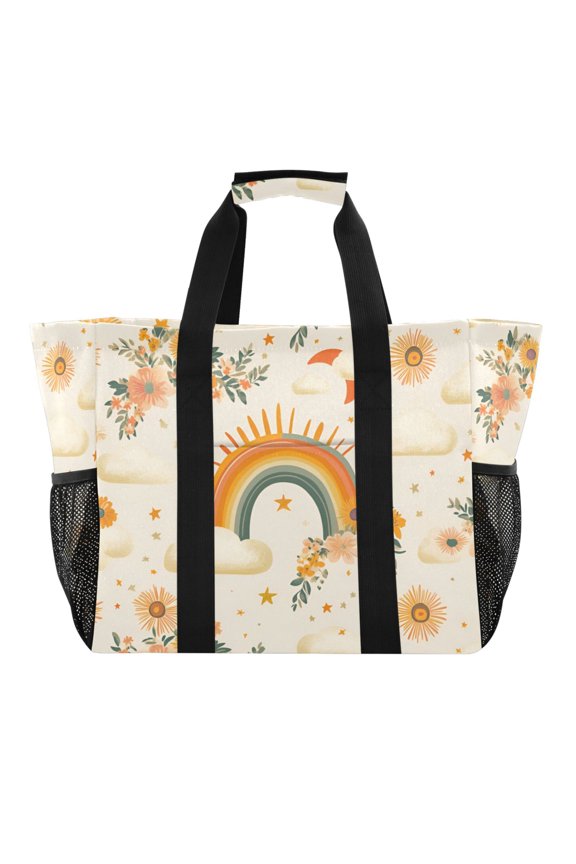 FORMRS Tote Bag for Women Large Capacity Canvas Travel Foldable Carry On Shopping Handbag, Retro Rainbow