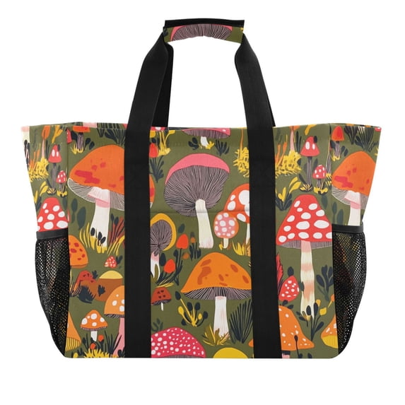 FORMRS Tote Bag for Women Large Capacity Canvas Travel Foldable Carry On Shopping Handbag, Vibrant Mushroom