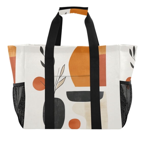 FORMRS Tote Bag for Women Large Capacity Canvas Travel Foldable Carry On Shopping Handbag, White Abstract Shapes