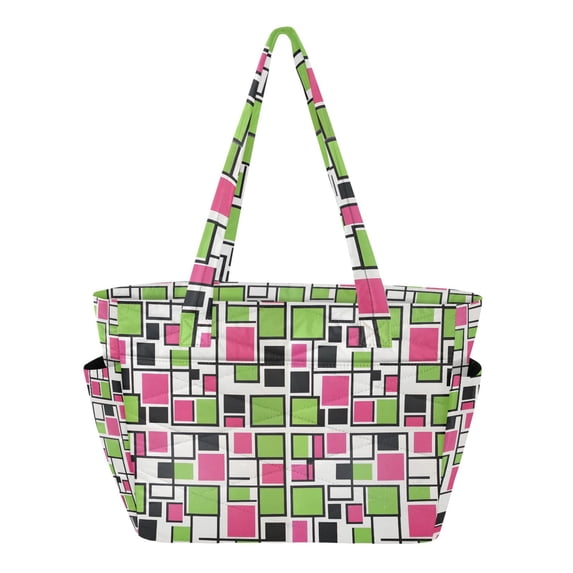 FORMRS Tote Bag for Women Quilted Large Capacity Travel Work Carry On Shoulder Handbag, Abstract Geometric
