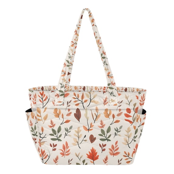 FORMRS Tote Bag for Women Quilted Large Capacity Travel Work Carry On Shoulder Handbag, Autumn Leaves