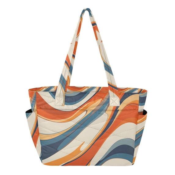 FORMRS Tote Bag for Women Quilted Large Capacity Travel Work Carry On Shoulder Handbag, Beige Abstract Wavy