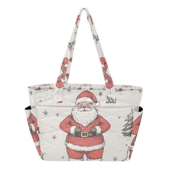 FORMRS Tote Bag for Women Quilted Large Capacity Travel Work Carry On Shoulder Handbag, Beige Christmas Santa