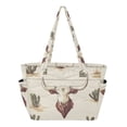 thumbnail image 1 of FORMRS Tote Bag for Women Quilted Large Capacity Travel Work Carry On Shoulder Handbag, Beige Cowboy Pattern, 1 of 7