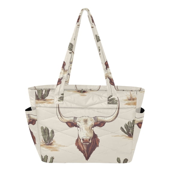 FORMRS Tote Bag for Women Quilted Large Capacity Travel Work Carry On Shoulder Handbag, Beige Cowboy Pattern