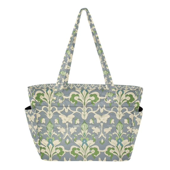 FORMRS Tote Bag for Women Quilted Large Capacity Travel Work Carry On Shoulder Handbag, Beige Floral