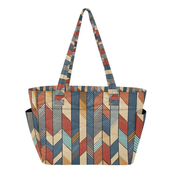 FORMRS Tote Bag for Women Quilted Large Capacity Travel Work Carry On Shoulder Handbag, Beige Geometric