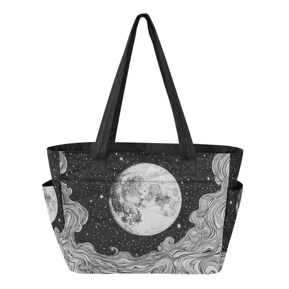 FORMRS Tote Bag for Women Quilted Large Capacity Travel Work Carry On Shoulder Handbag, Black Moon
