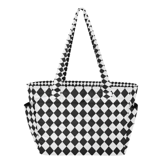 FORMRS Tote Bag for Women Quilted Large Capacity Travel Work Carry On Shoulder Handbag, Black and White Geometric
