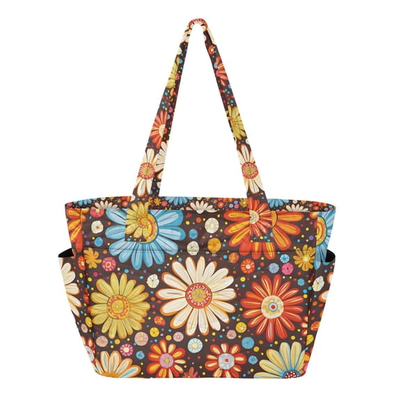 FORMRS Tote Bag for Women Quilted Large Capacity Travel Work Carry On Shoulder Handbag, Blooming Flowers