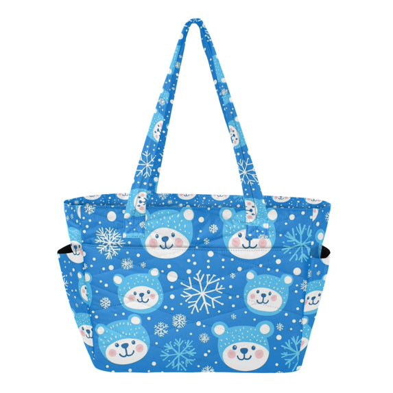 FORMRS Tote Bag for Women Quilted Large Capacity Travel Work Carry On Shoulder Handbag, Blue Bears