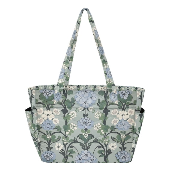 FORMRS Tote Bag for Women Quilted Large Capacity Travel Work Carry On Shoulder Handbag, Blue Blossom