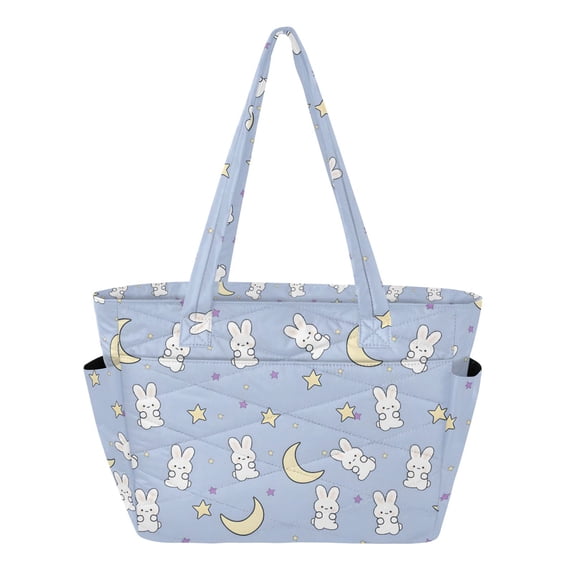FORMRS Tote Bag for Women Quilted Large Capacity Travel Work Carry On Shoulder Handbag, Blue Cartoon Rabbit Pattern
