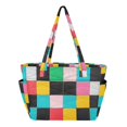thumbnail image 1 of FORMRS Tote Bag for Women Quilted Large Capacity Travel Work Carry On Shoulder Handbag, Blue Checkered Pattern, 1 of 7