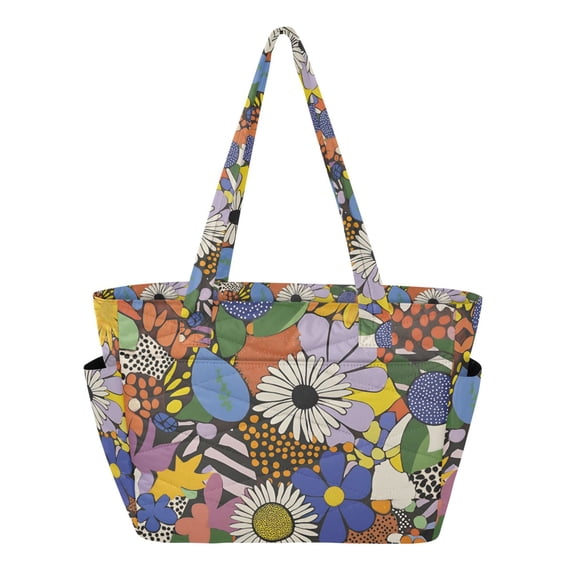 FORMRS Tote Bag for Women Quilted Large Capacity Travel Work Carry On Shoulder Handbag, Blue Floral