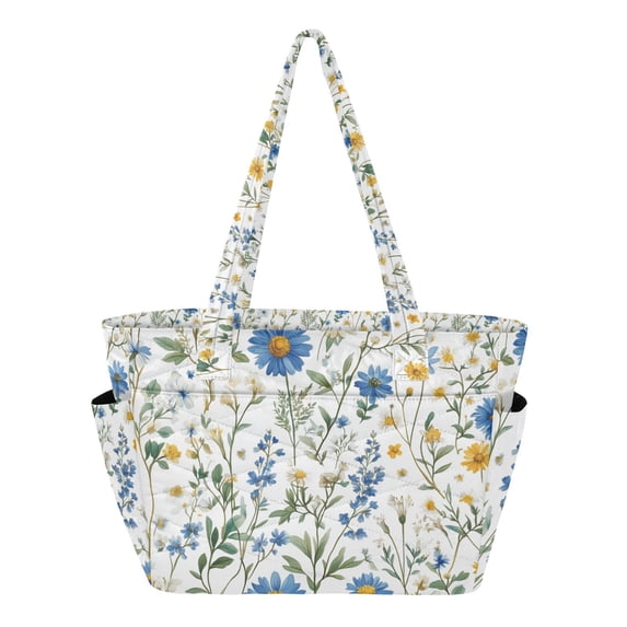 FORMRS Tote Bag for Women Quilted Large Capacity Travel Work Carry On Shoulder Handbag, Blue Floral