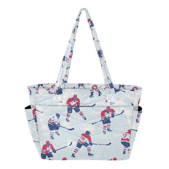 FORMRS Tote Bag for Women Quilted Large Capacity Travel Work Carry On Shoulder Handbag, Blue Ice Hockey