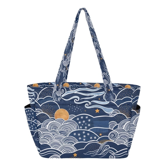 FORMRS Tote Bag for Women Quilted Large Capacity Travel Work Carry On Shoulder Handbag, Blue Night Sky