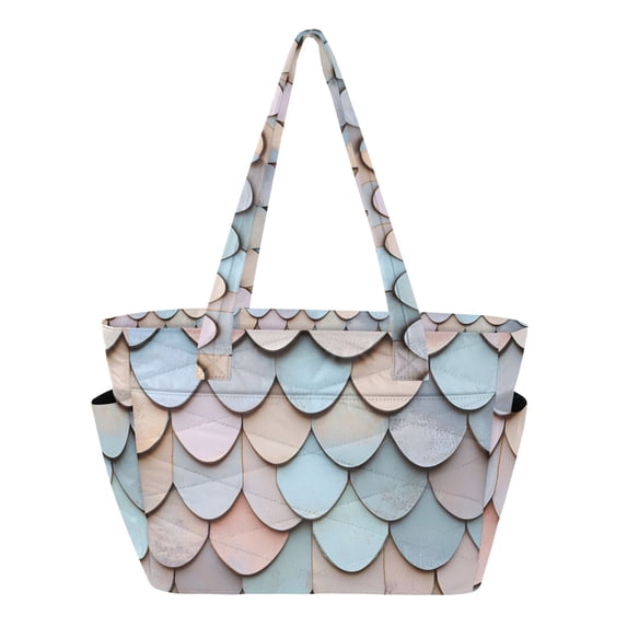 FORMRS Tote Bag for Women Quilted Large Capacity Travel Work Carry On Shoulder Handbag, Blue Shimmering Pattern