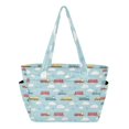 thumbnail image 1 of FORMRS Tote Bag for Women Quilted Large Capacity Travel Work Carry On Shoulder Handbag, Blue Trains Pattern, 1 of 7