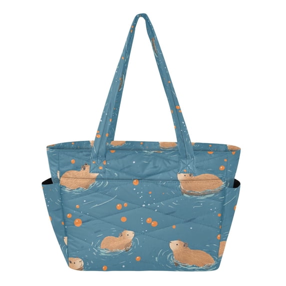 FORMRS Tote Bag for Women Quilted Large Capacity Travel Work Carry On Shoulder Handbag, Capybaras Swimming