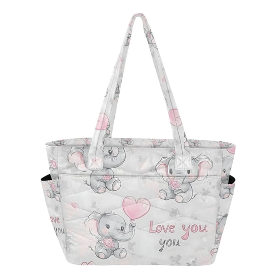 FORMRS Tote Bag for Women Quilted Large Capacity Travel Work Carry On Shoulder Handbag, Cartoon Elephant