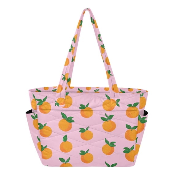 FORMRS Tote Bag for Women Quilted Large Capacity Travel Work Carry On Shoulder Handbag, Cartoon Oranges