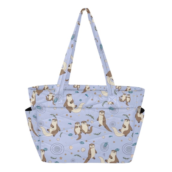 FORMRS Tote Bag for Women Quilted Large Capacity Travel Work Carry On Shoulder Handbag, Cartoon Otters Pattern
