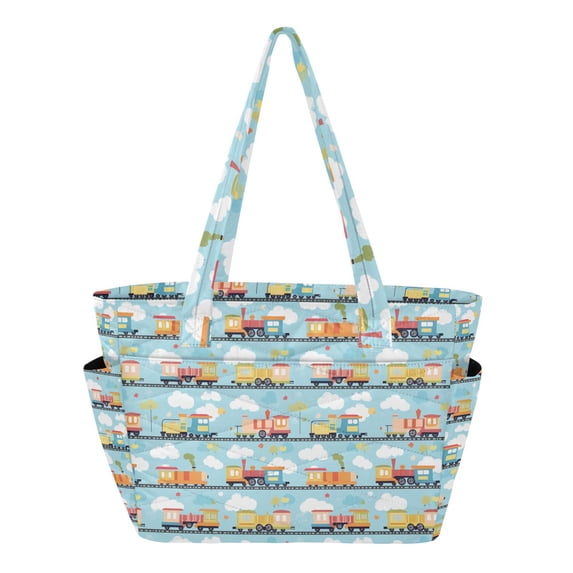 FORMRS Tote Bag for Women Quilted Large Capacity Travel Work Carry On Shoulder Handbag, Cartoon Train Pattern