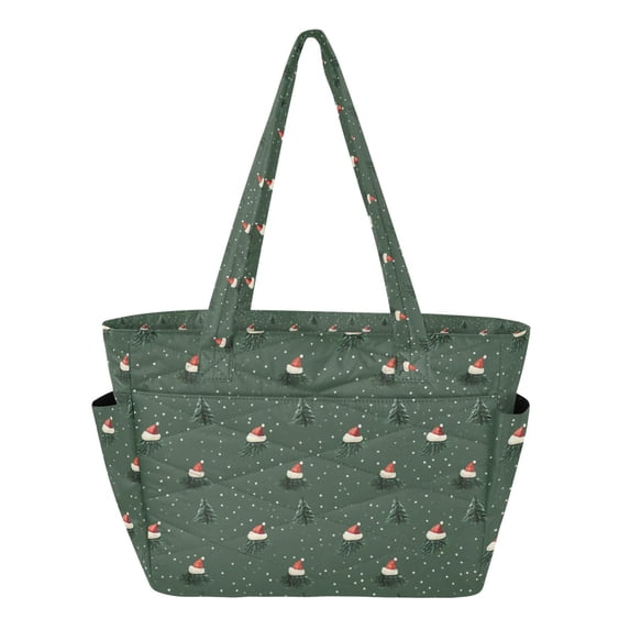 FORMRS Tote Bag for Women Quilted Large Capacity Travel Work Carry On Shoulder Handbag, Christmas Forest