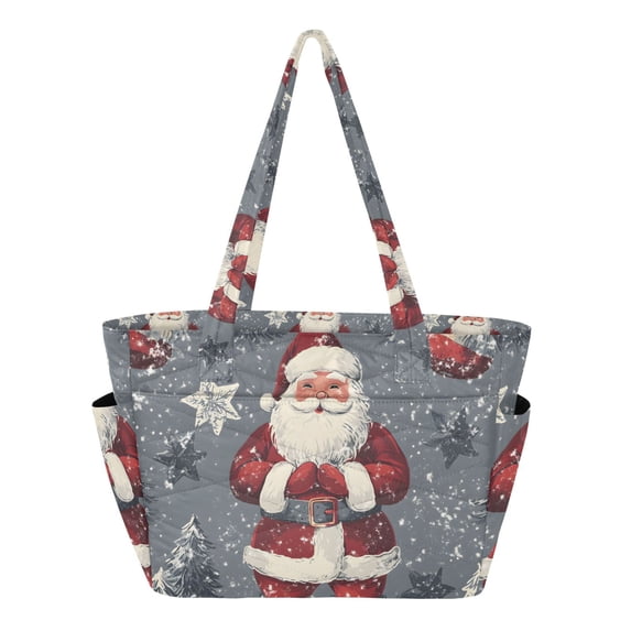 FORMRS Tote Bag for Women Quilted Large Capacity Travel Work Carry On Shoulder Handbag, Christmas Santa