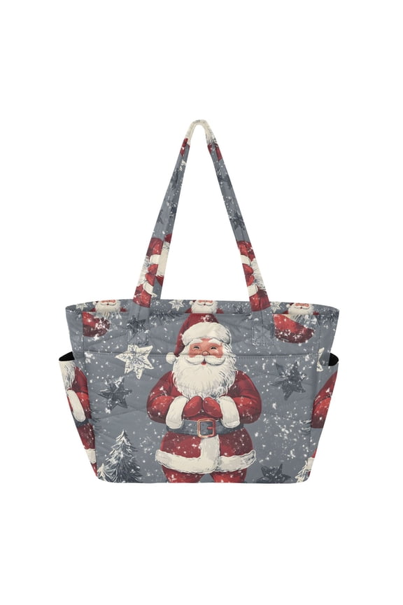 Tote Bag for Women Quilted Large Capacity Travel Work Carry On Shoulder Handbag, Christmas Santa