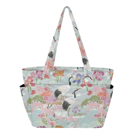 FORMRS Tote Bag for Women Quilted Large Capacity Travel Work Carry On Shoulder Handbag, Colorful Flowers Blossoms