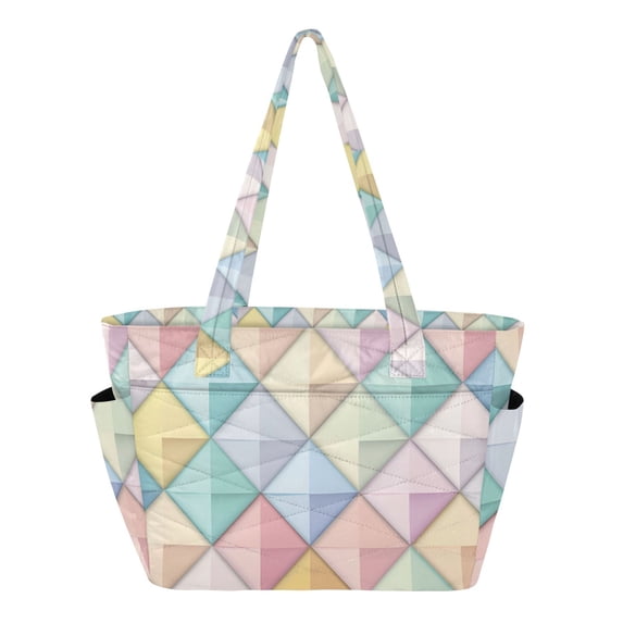 FORMRS Tote Bag for Women Quilted Large Capacity Travel Work Carry On Shoulder Handbag, Colorful Geometric
