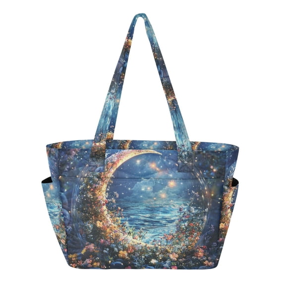 FORMRS Tote Bag for Women Quilted Large Capacity Travel Work Carry On Shoulder Handbag, Crystal Moon
