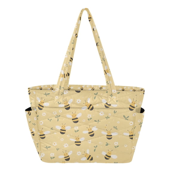 FORMRS Tote Bag for Women Quilted Large Capacity Travel Work Carry On Shoulder Handbag, Cute Bee Pattern