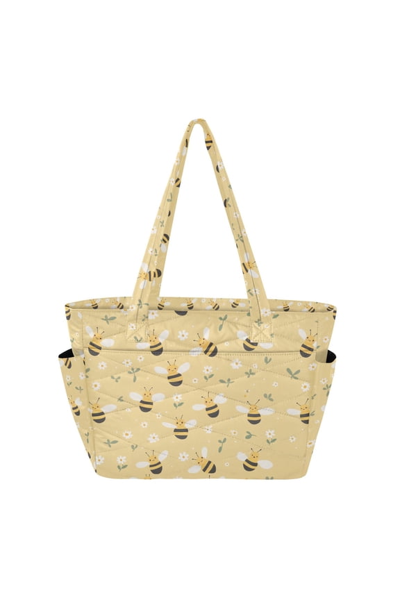 Tote Bag for Women Quilted Large Capacity Travel Work Carry On Shoulder Handbag, Cute Bee Pattern