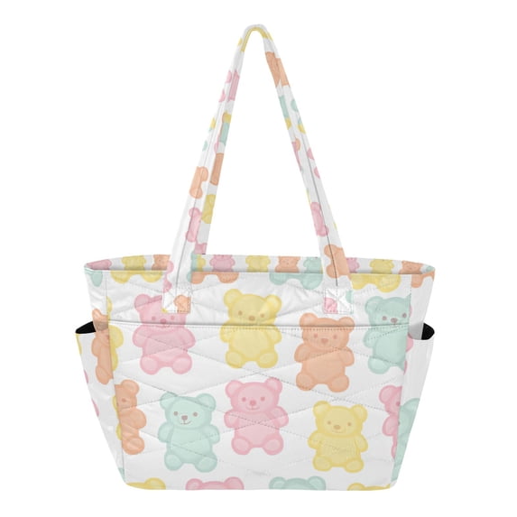 FORMRS Tote Bag for Women Quilted Large Capacity Travel Work Carry On Shoulder Handbag, Cute Gummy Bears Pattern